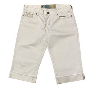 Hollister Y2K Capri Pant 7 Distressed White Denim Cropped Bottoms Cuffed